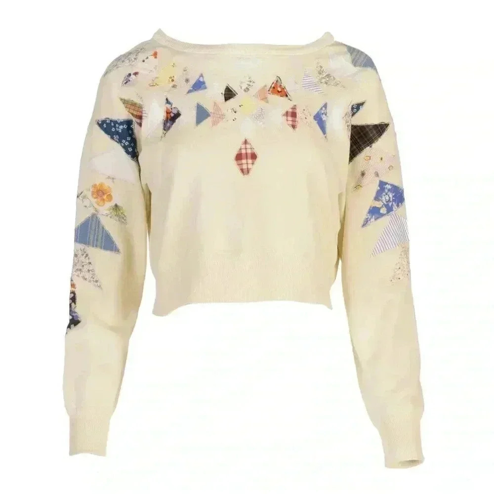 NWT Dannijo Butter Patchwork Cropped Sweatshirt Cream XS